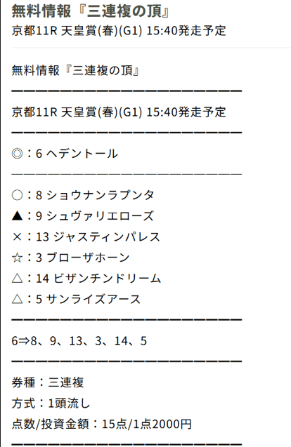 馬争の頂 的中画像